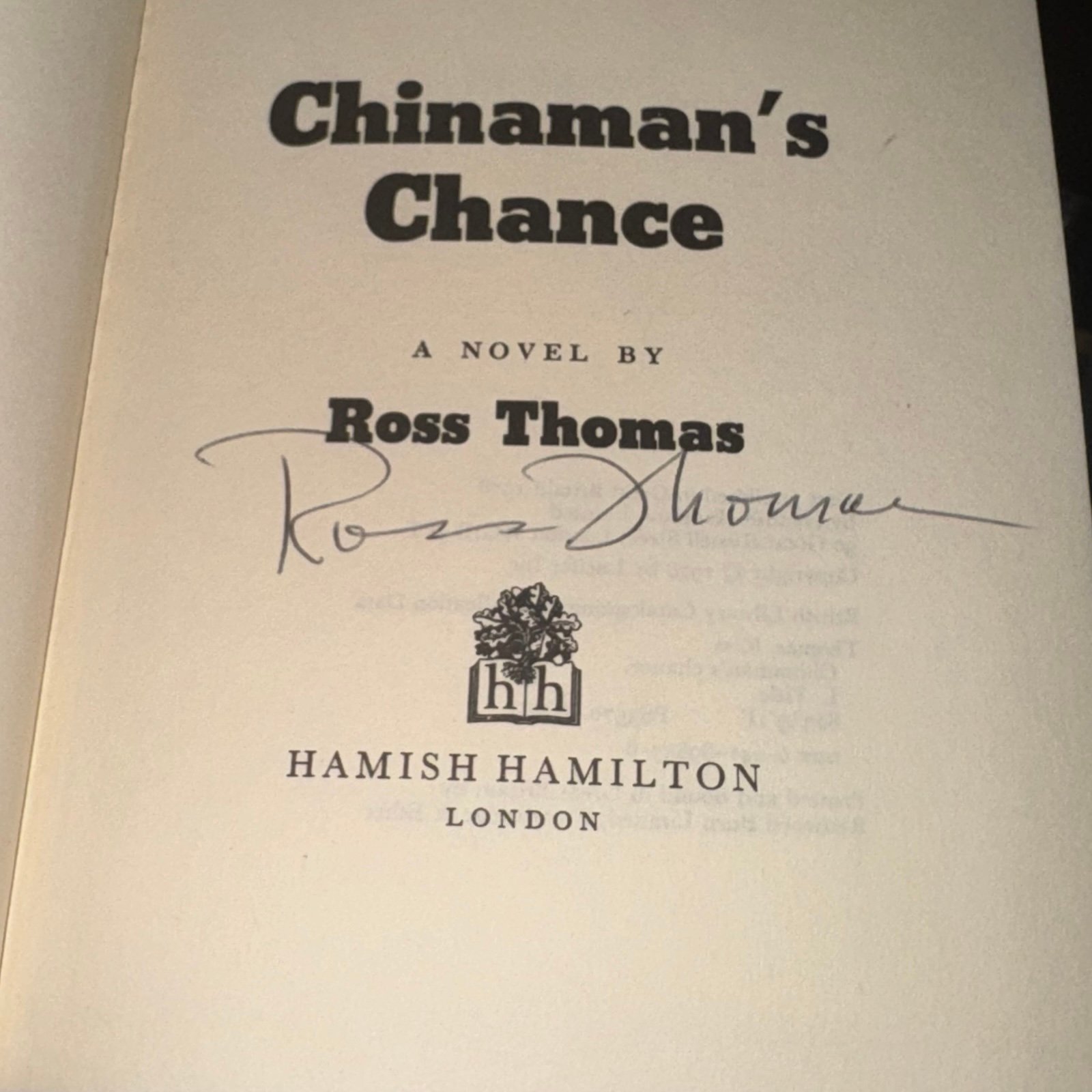 CHINAMAN'S CHANCE SIGNED ROSS THOMAS UK 1ST