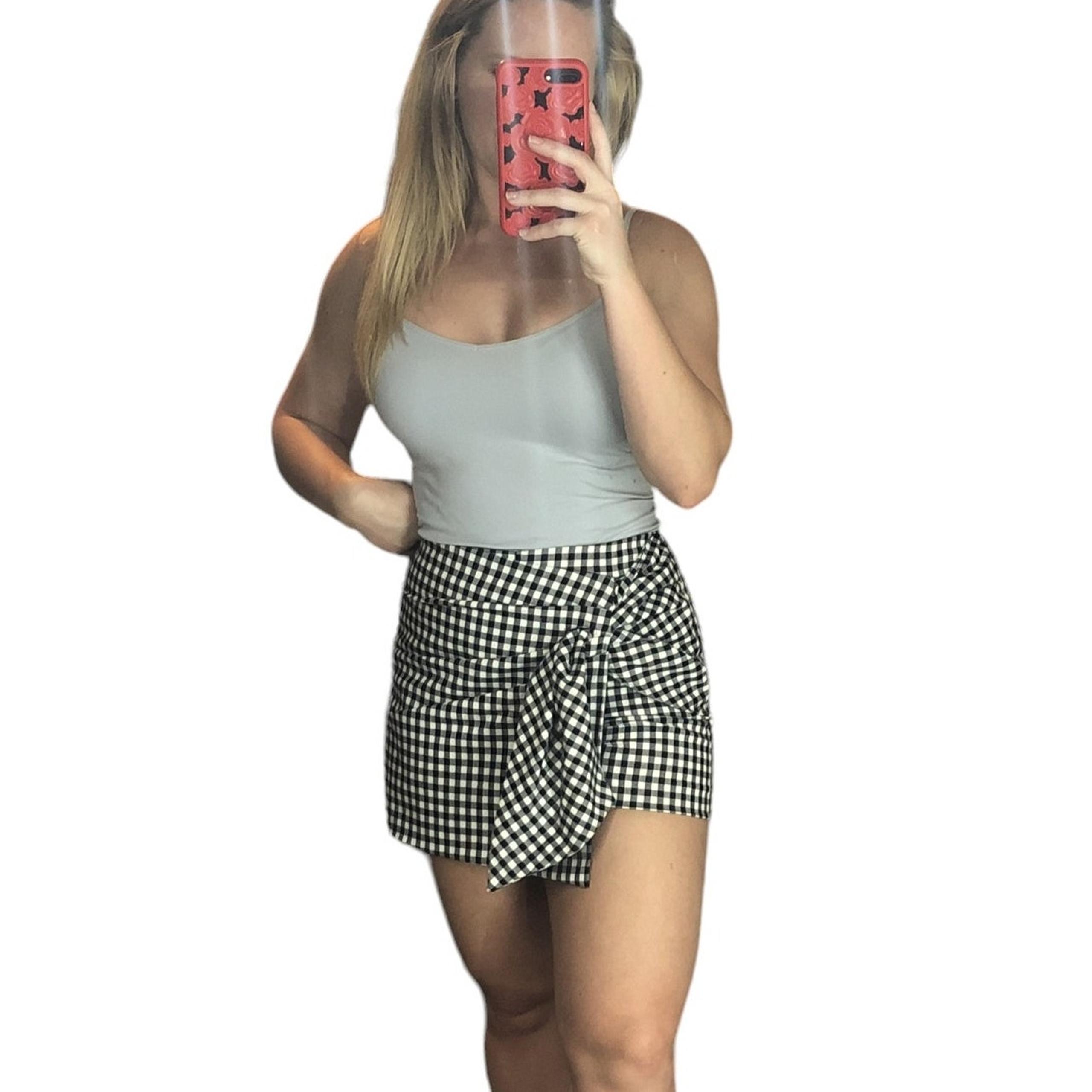 Zara Gingham Wrap Skort Womens Size Small Black White Preppy Picnic Brunch Date