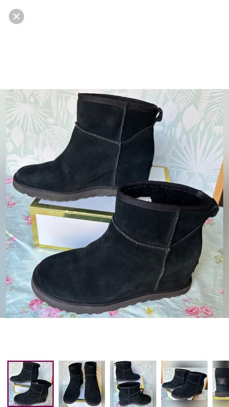 UGG Suede Classic Femme Mini Boots with hidden wedge in black color Size 7.5