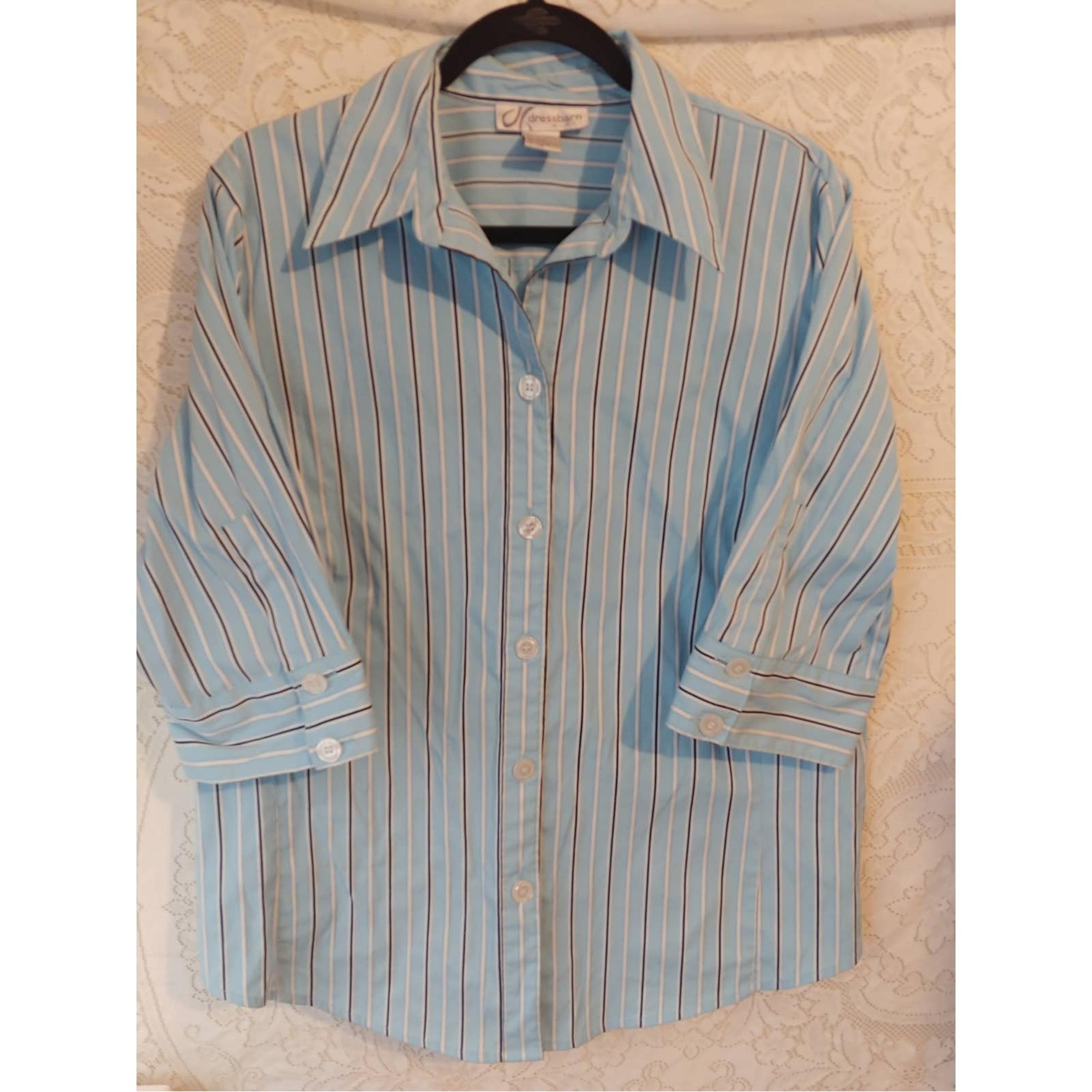 Dressbarn Blouse Top Woman 18/20W Striped 3/4 Sleeve Button Down