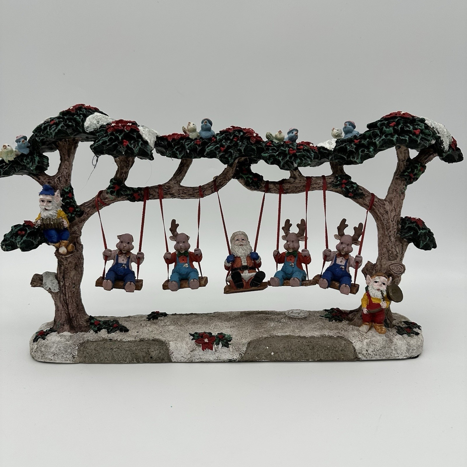 Jaimy Holiday Christmas Swing 1995 Ceramic Santa Reindeer EUC HEAVY NO CRACKS