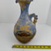 VTG Pottery Clay Candle Holder Case Brass Copper Flower Details Accents Handmade