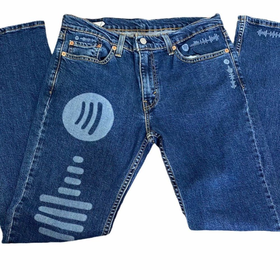 Levi’s 501 Mens Button Fly Custom Denim Jeans Size Music Spotify Soundwaves