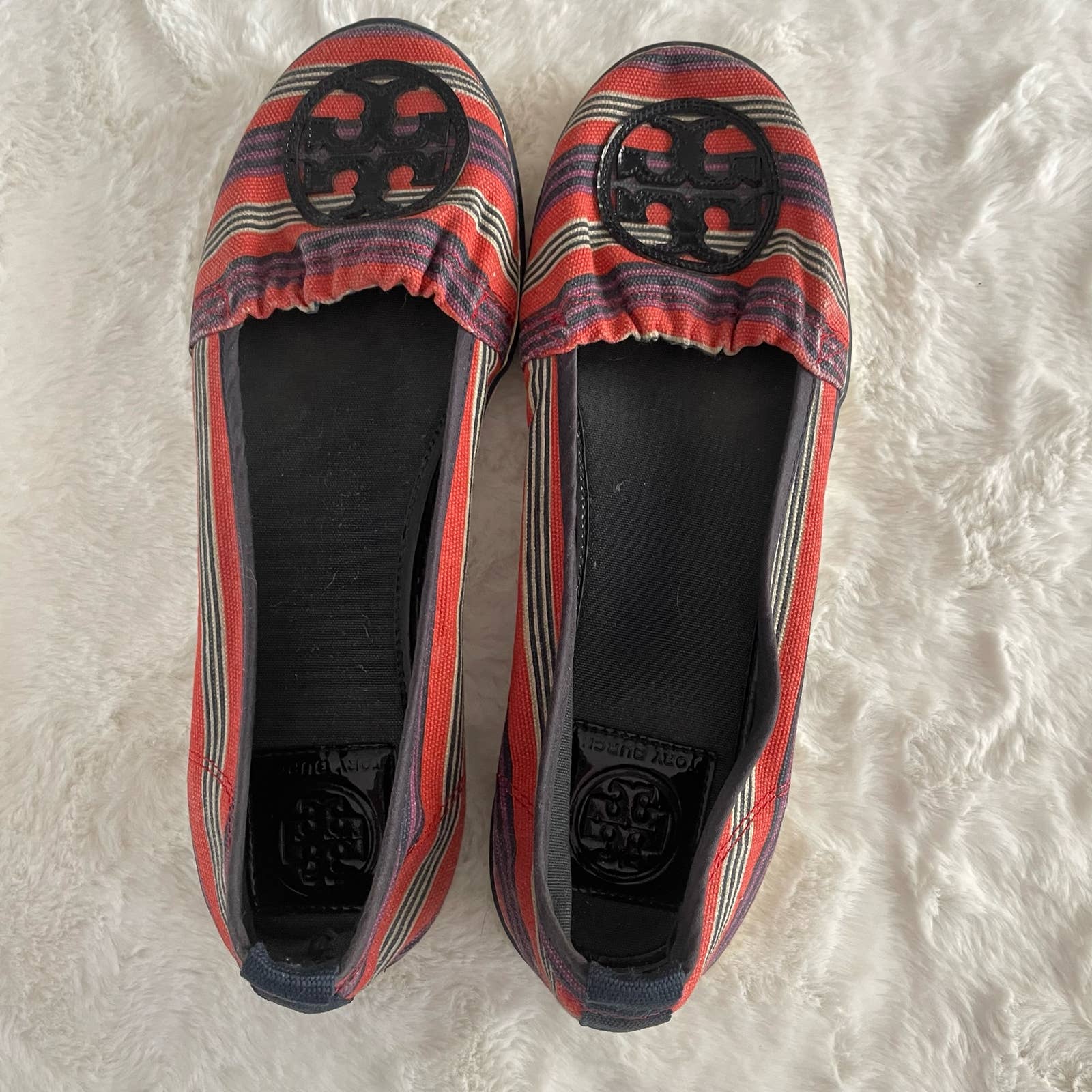 tory burch raymond striped canvas slip on sneakers size 8.5