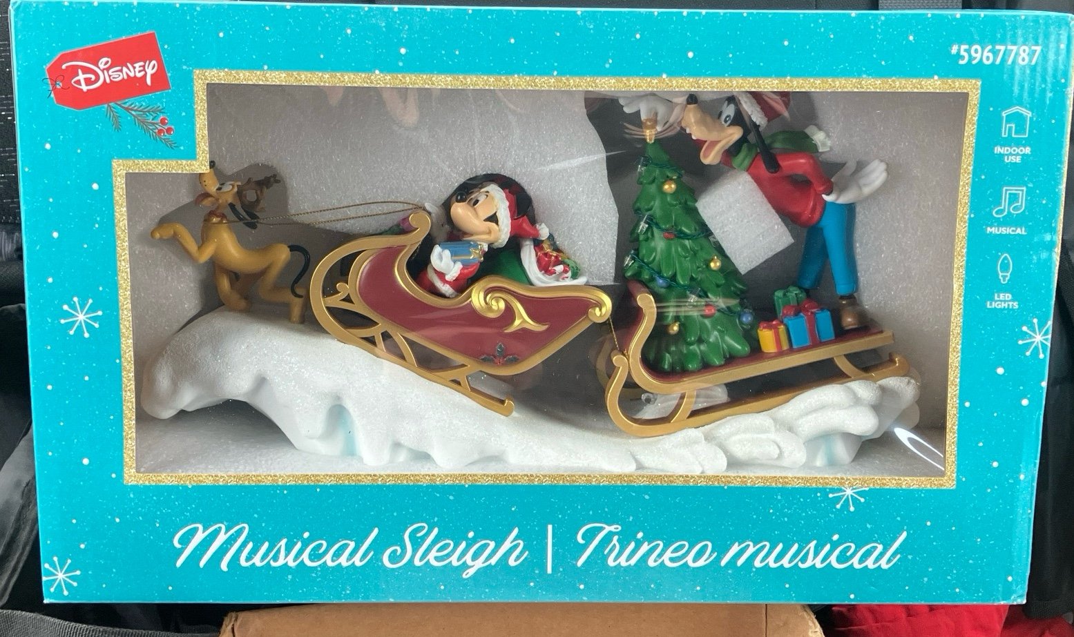 New Disney Christmas Holiday Musical Sleigh Mickey Minnie Goofy Pluto