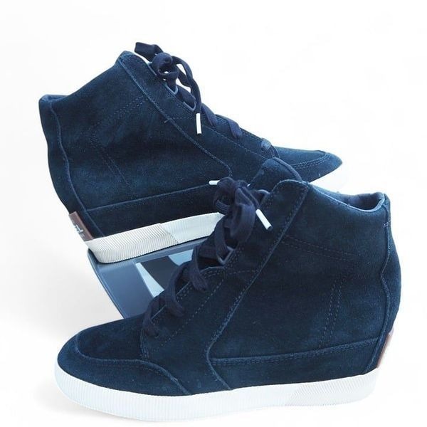Sorel Out n About Suede Wedge Sneakers Black / Sea Salt NL4443-010 Women's 9