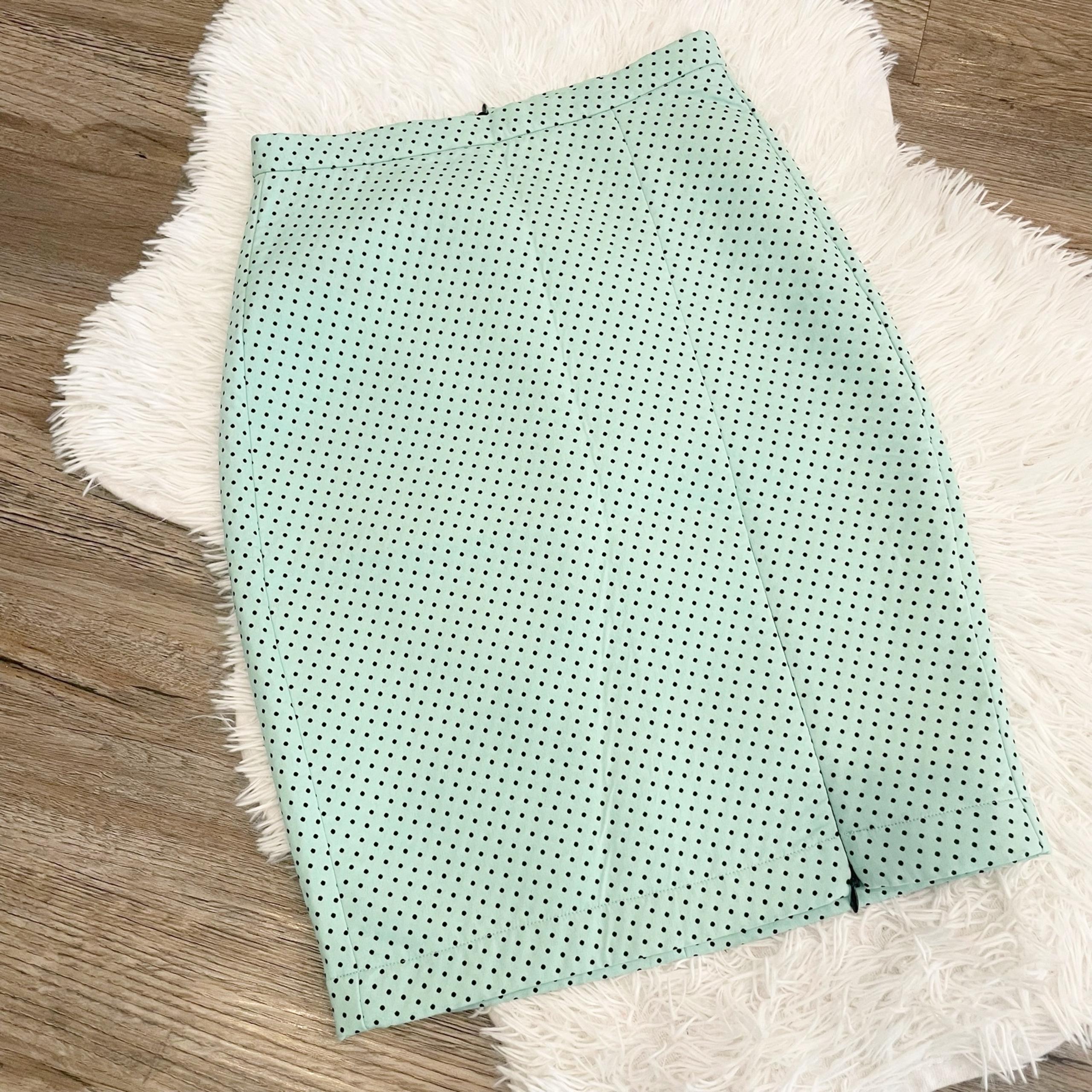 ZARA Pencil Skirt Zipper Polka Dot Mint XS Career