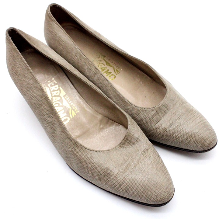 Vintage Salvatore Ferragamo Heels Shoes Womens Leather Gray Made In Italy 6.5