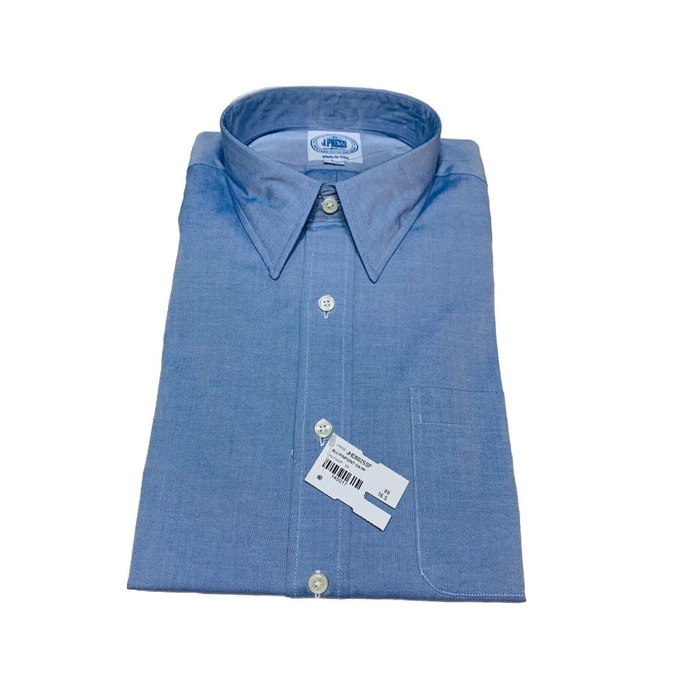 J. Press Mens Shirt Size 16.5X35 Blue Pinpoint Point Collar Dress Cotton USA NWT