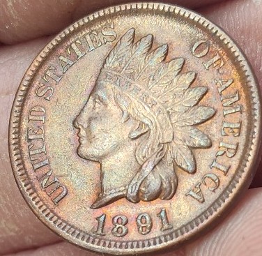 Indian Head Penny 1891 GEM NICE COLORS