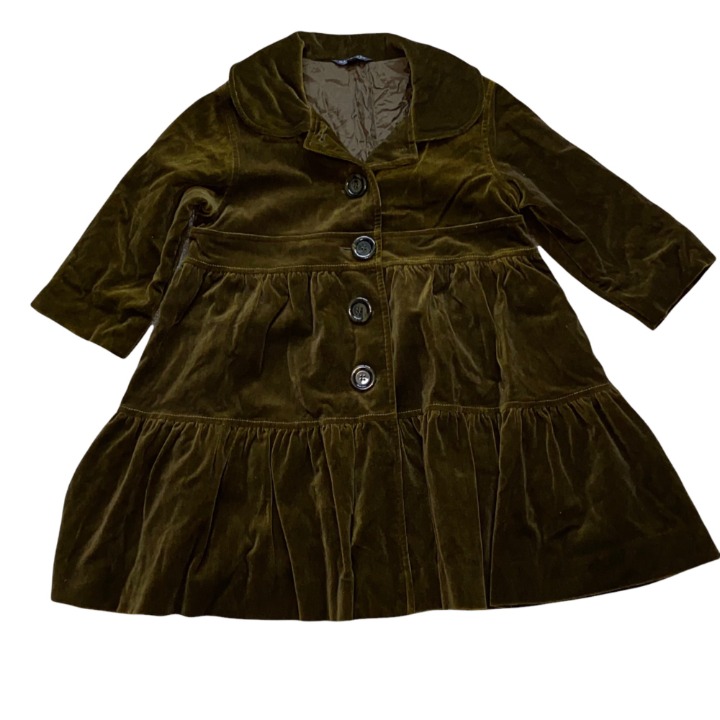 Marimekko Olive Green Velvet Girls Dress Button Down Coat 4T/100
