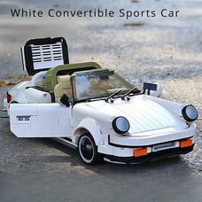 882pcs White Convertible Sports Car Building Block Model, Collectible Building