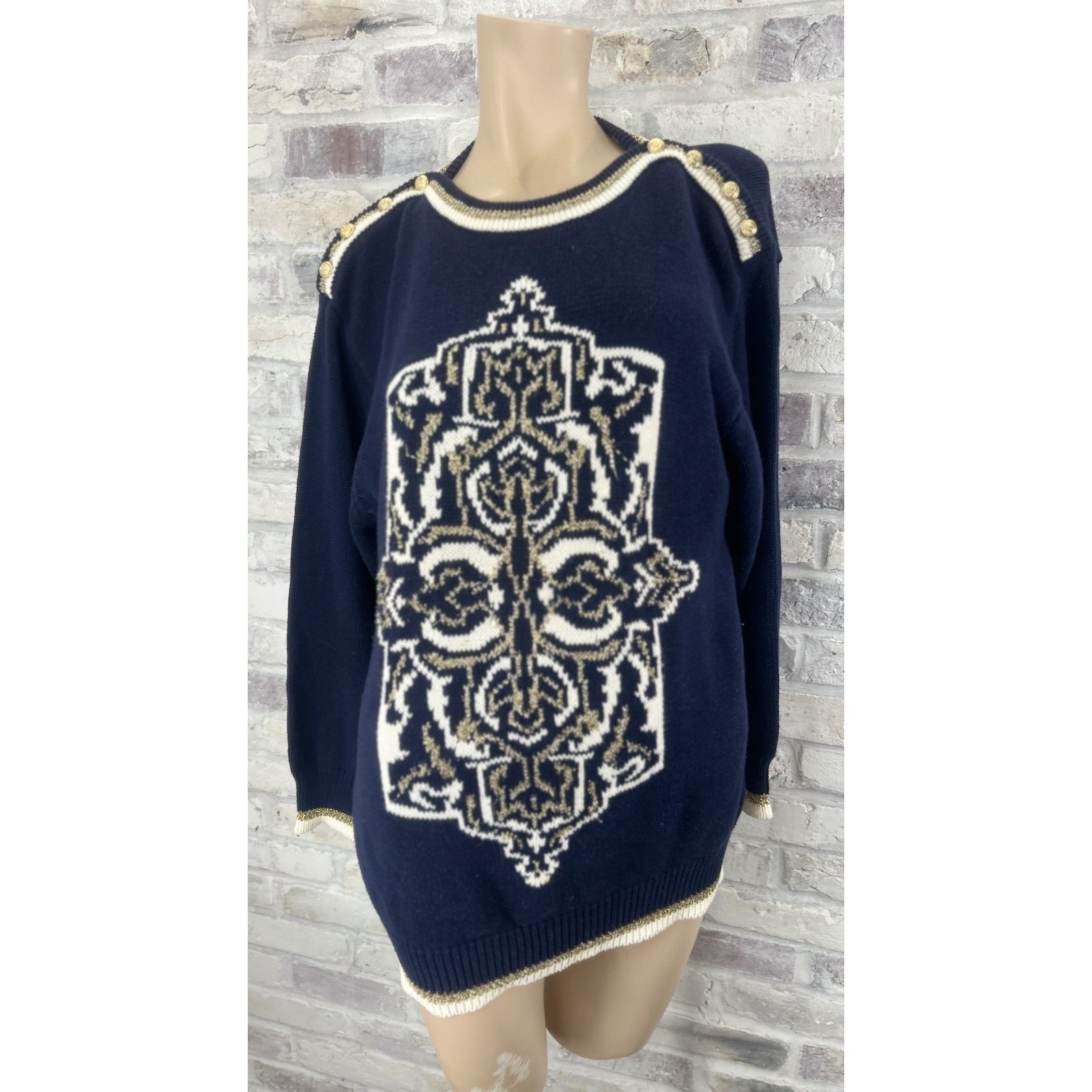PIRETTA by ROHDI HEINTZ Vintage Blue/Gold Embroidered Sweatshirt M