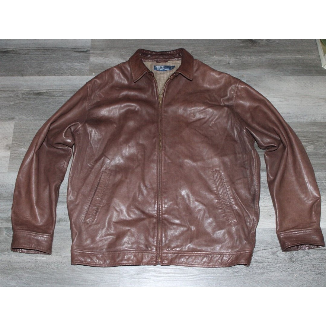 Polo Ralph Lauren Size L Vintage Men’s Soft Brown Genuine Leather Bomber Jacket