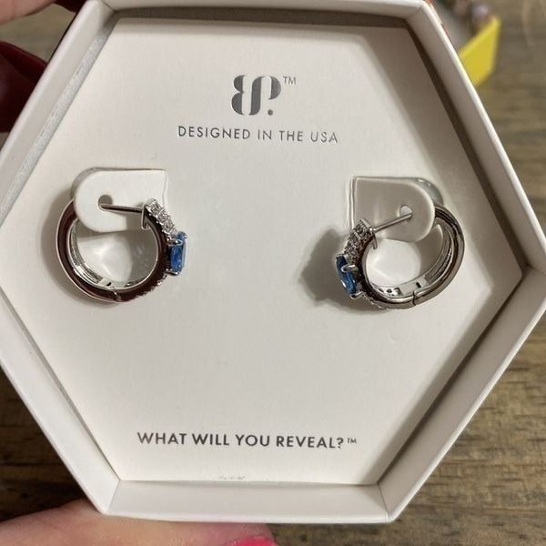 NEW- BOMB party - Please Say Yes- Blue Topaz- rhodium plated, small hoops