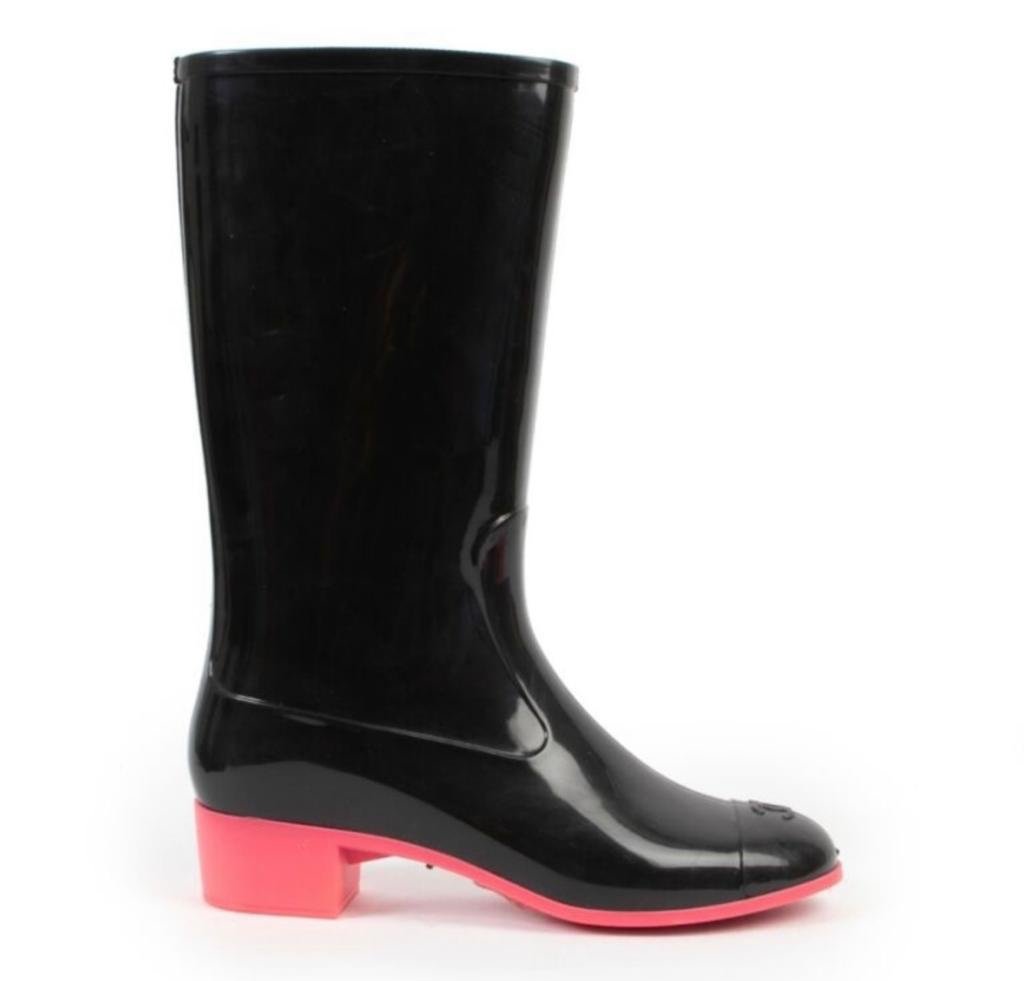 Chanel Black & Pink(Barbie Pink)Rain Boots