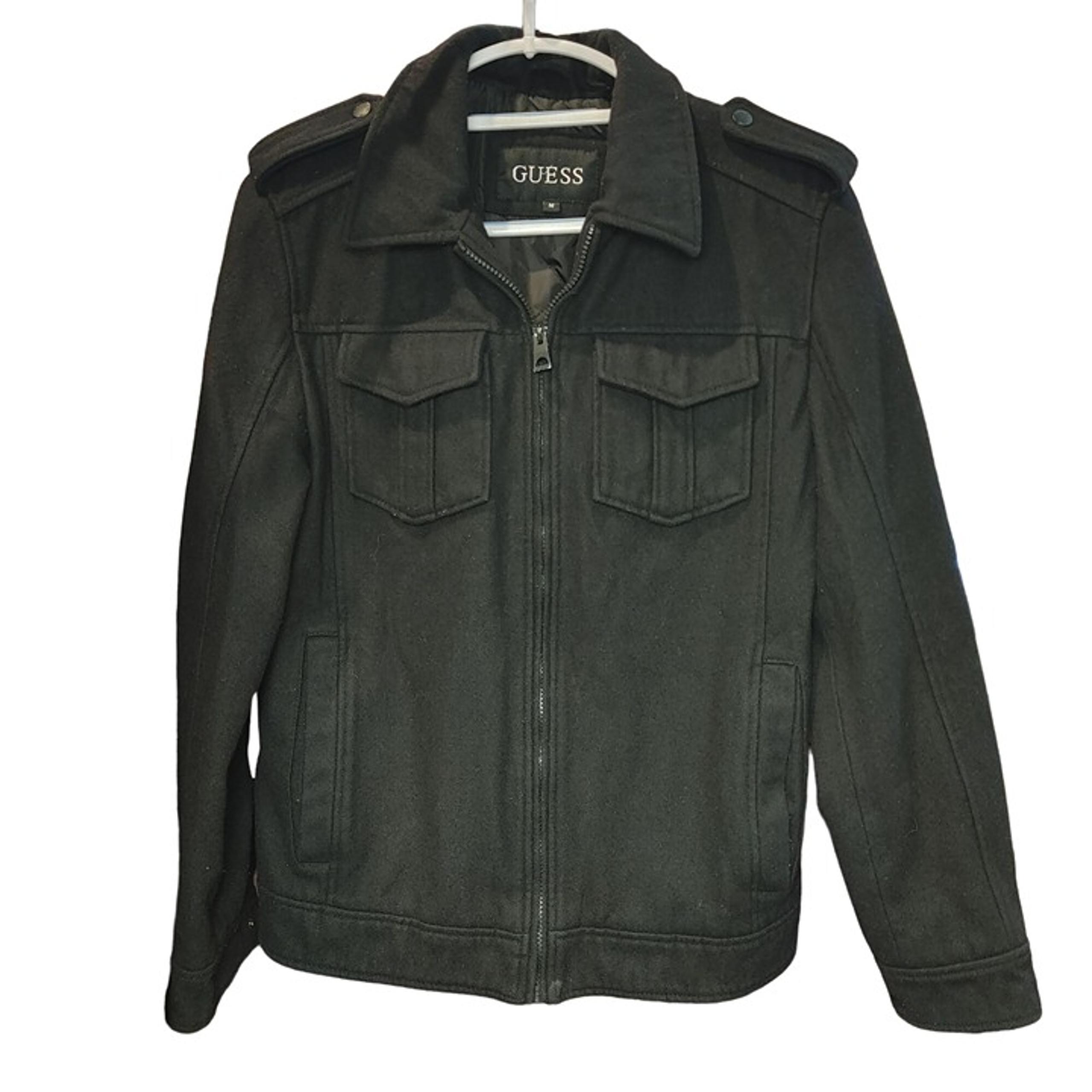 Guess Men's Black Zip Up Multi-Pocket Utility Jacket Medium