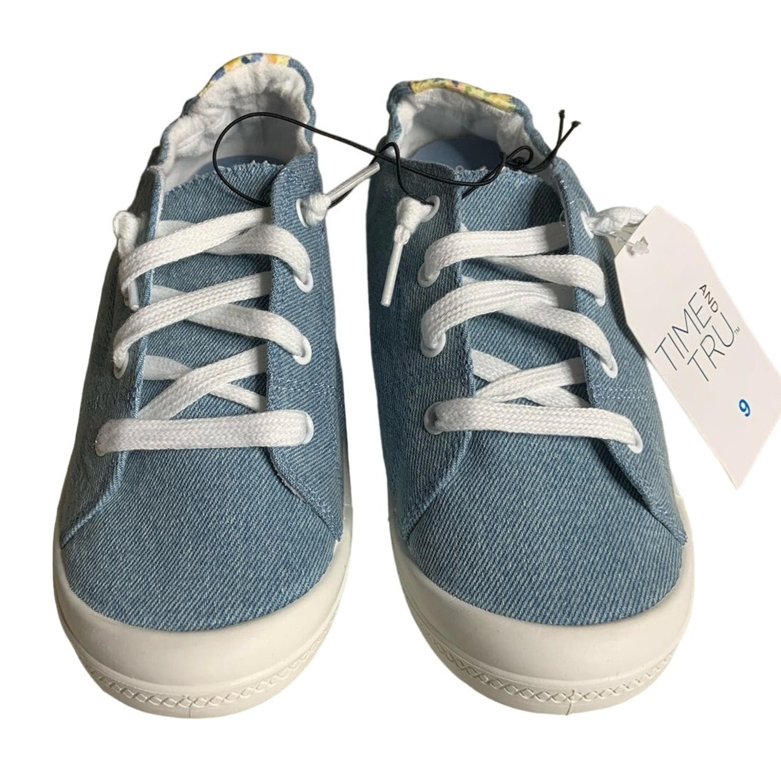 Time and Tru Women's Size 9 Scrunch Back Canvas Slip-On Sneaker Blue Gray NEW