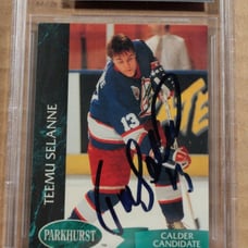 Teemu Selanne Signed Autographed Parkhurst Hockey Card Beckett Encapsulated