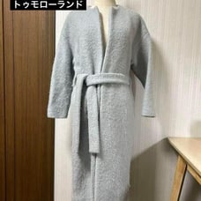 Tomorrowland No-Collar Long Coat Alpaca 55% with Belt, Gray