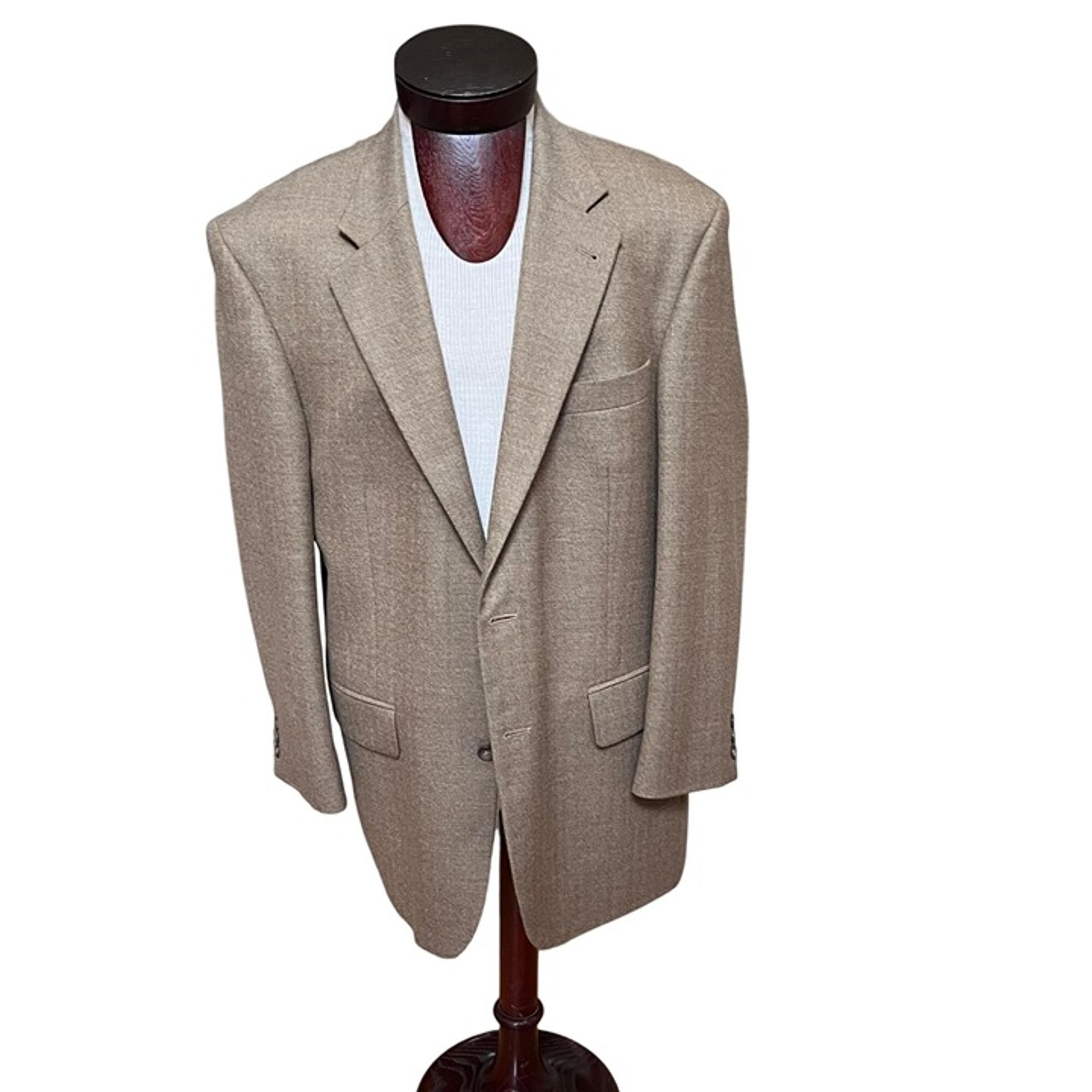 Oscar De La Renta Mens Camel Brown Lambs Wool Cashmere Sport Coat Blazer 42R