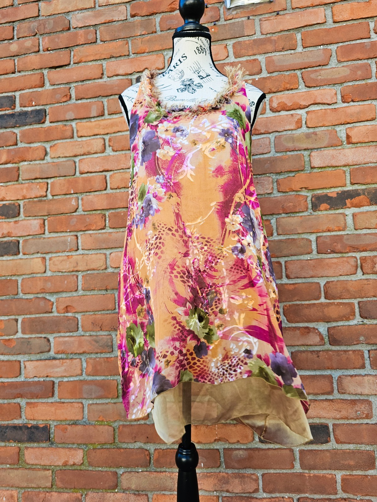Vintage Sarawak Floral Print Silk Midi Slip Dress.