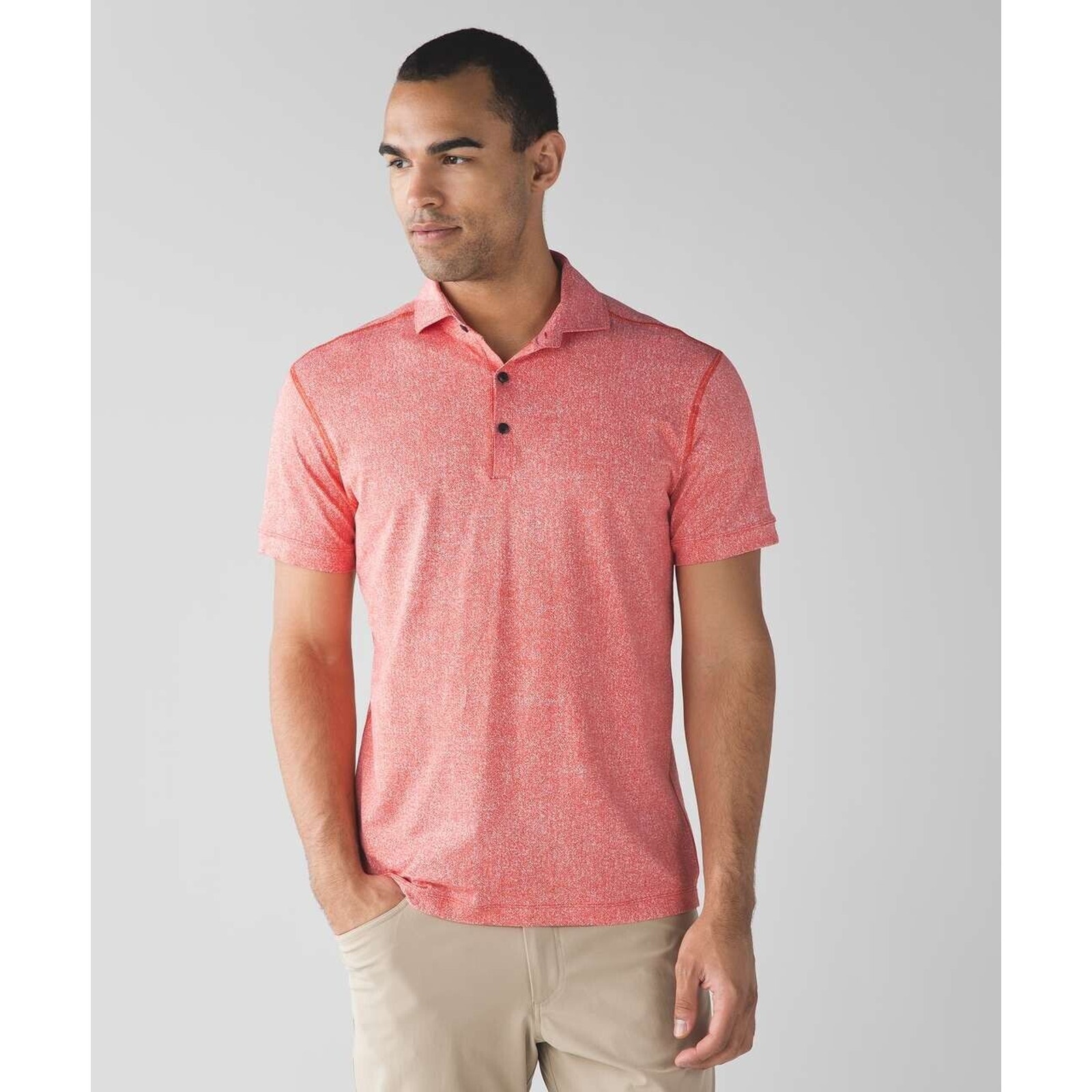 Lululemon Men's Linen Texture Coral Short Sleeve Propel Polo Shirt Size Medium