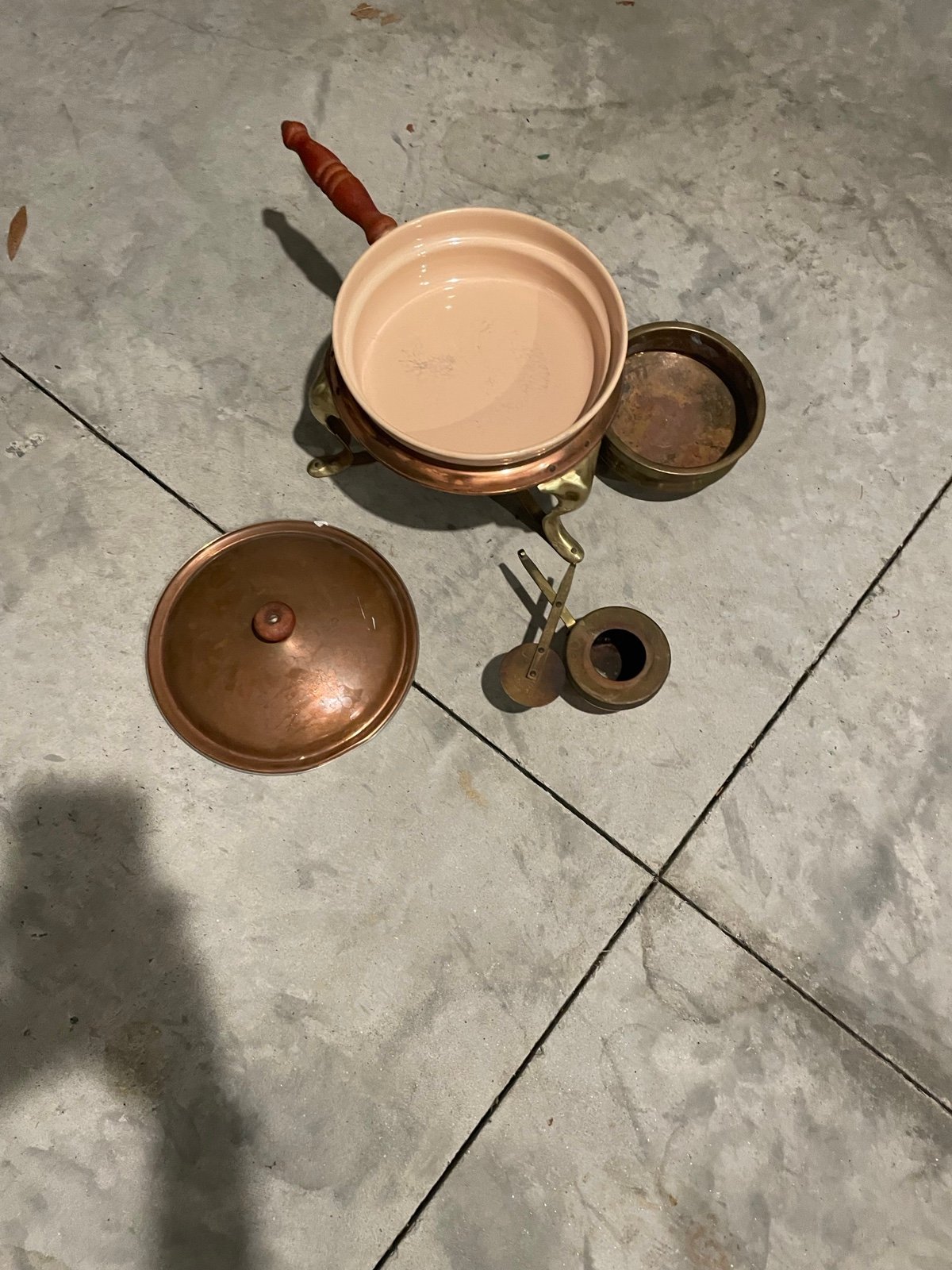 Antique copper chaffing pot dish set