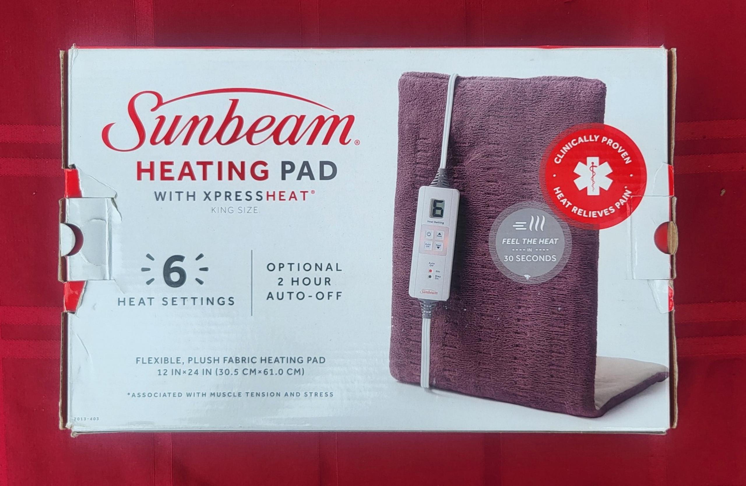 NEW Sunbeam Premium Heating Pad with XpressHeat - King Size 12"x24"  - Burgundy