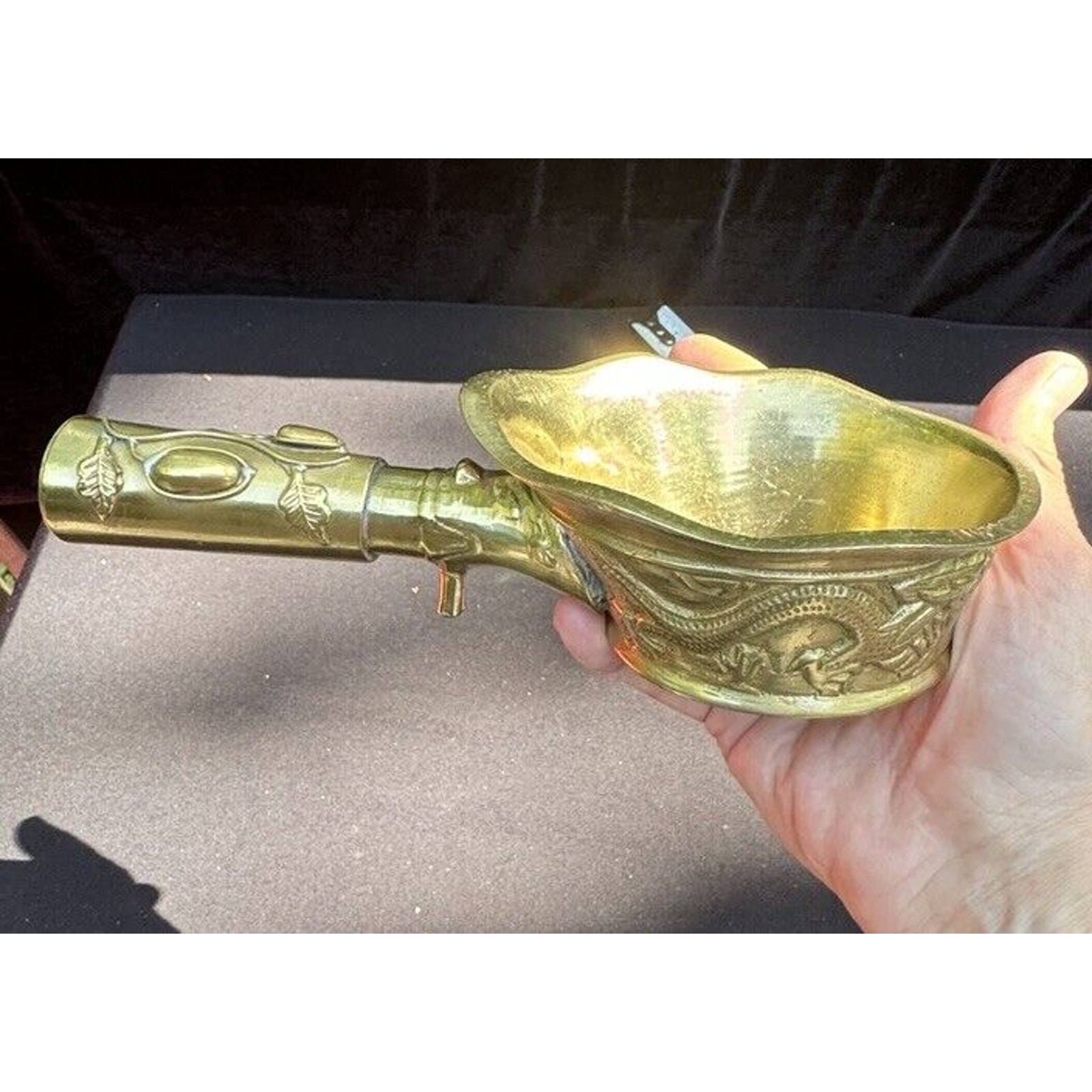Antique Brass Asian Chinese Silk Iron Dragon Decoration Pattern Beautiful! C13
