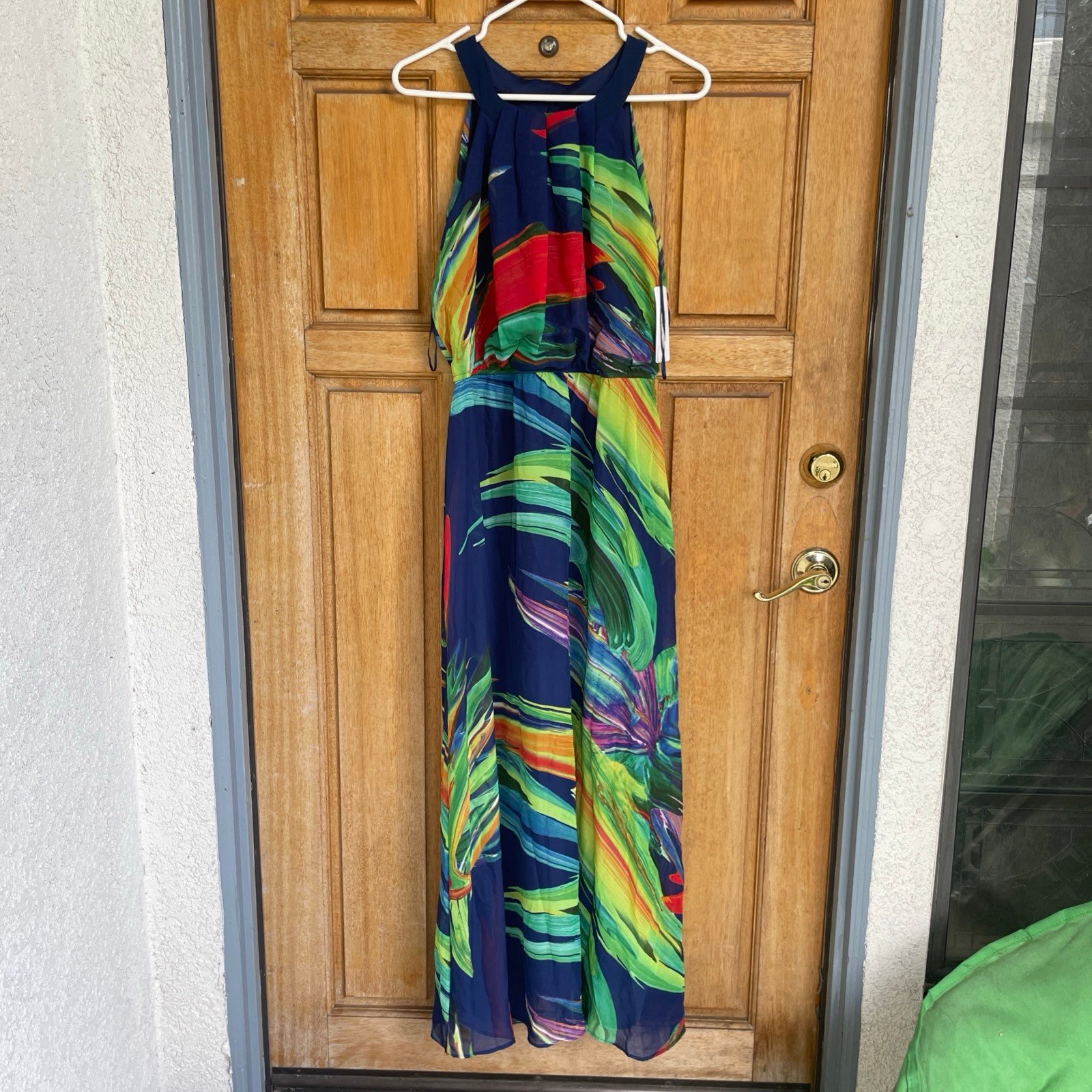 Signature by Robbie Bee Sleeveless Maxi Halter Dress Size 8 High Waist Geometry