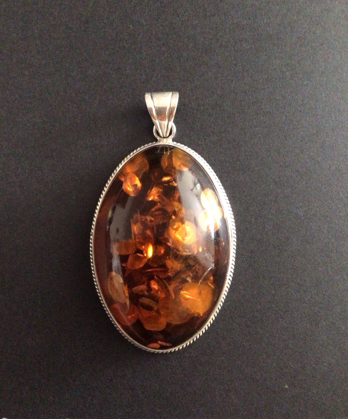 Huge 925 Silver Amber Pendant