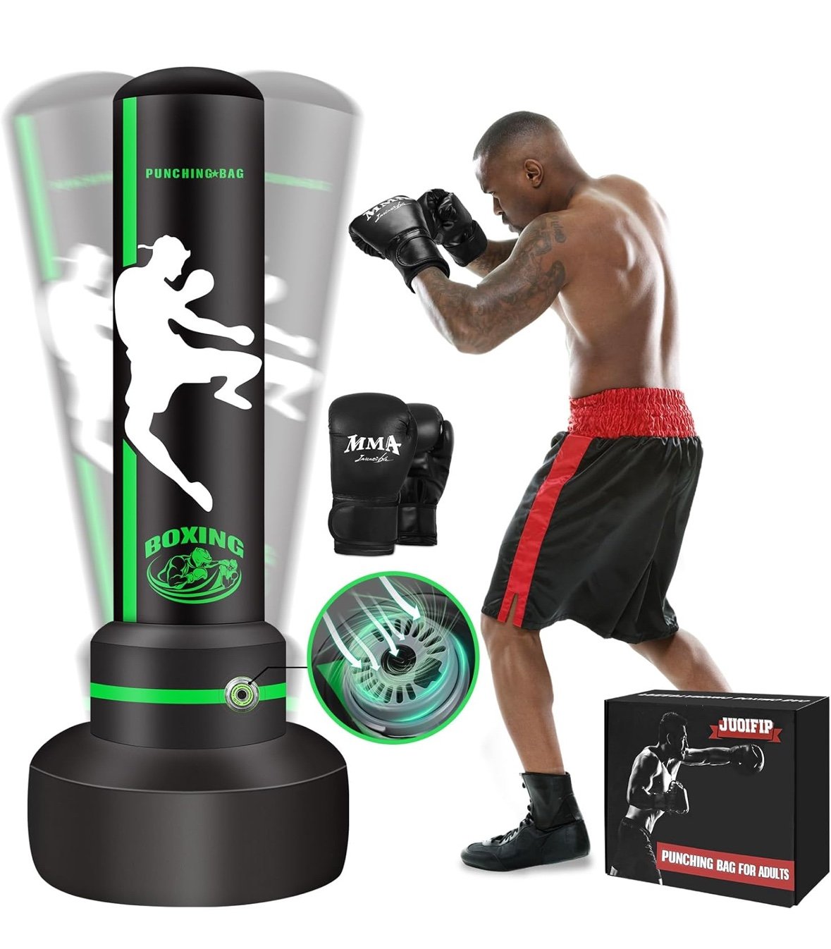 NEW Freestanding 70” Heavy Punching Bag with Built-in Automatic Pump and Gloves