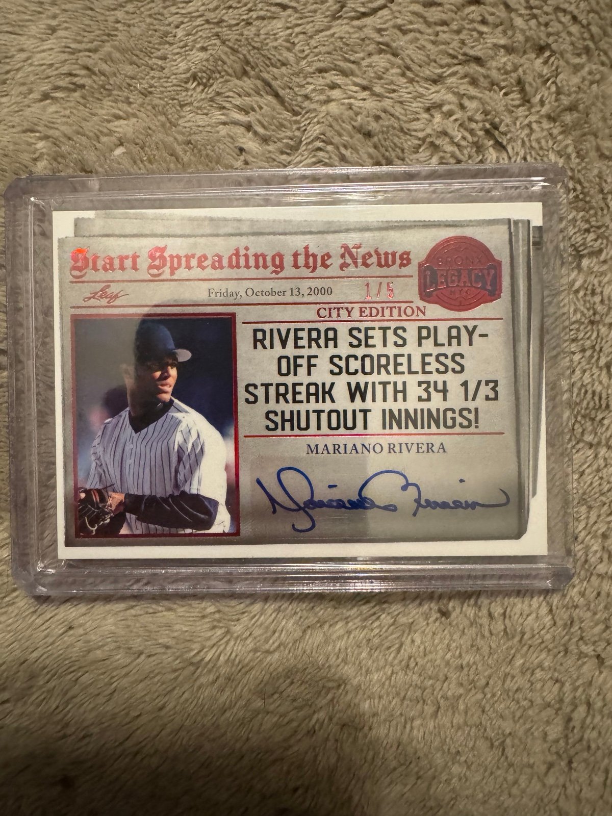 MARIANO RIVERA 2023 Leaf Bronx Legacy SPREADING NEWS AUTO 1/5!!! RED Yankees