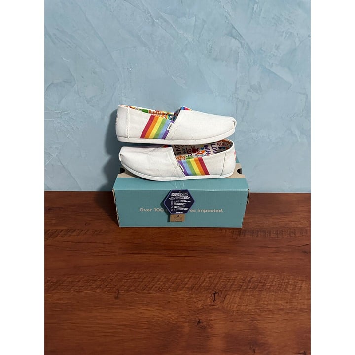 Toms Women Alpargata White Unity Rainbow Canvas Loafer Shoes Sz 6