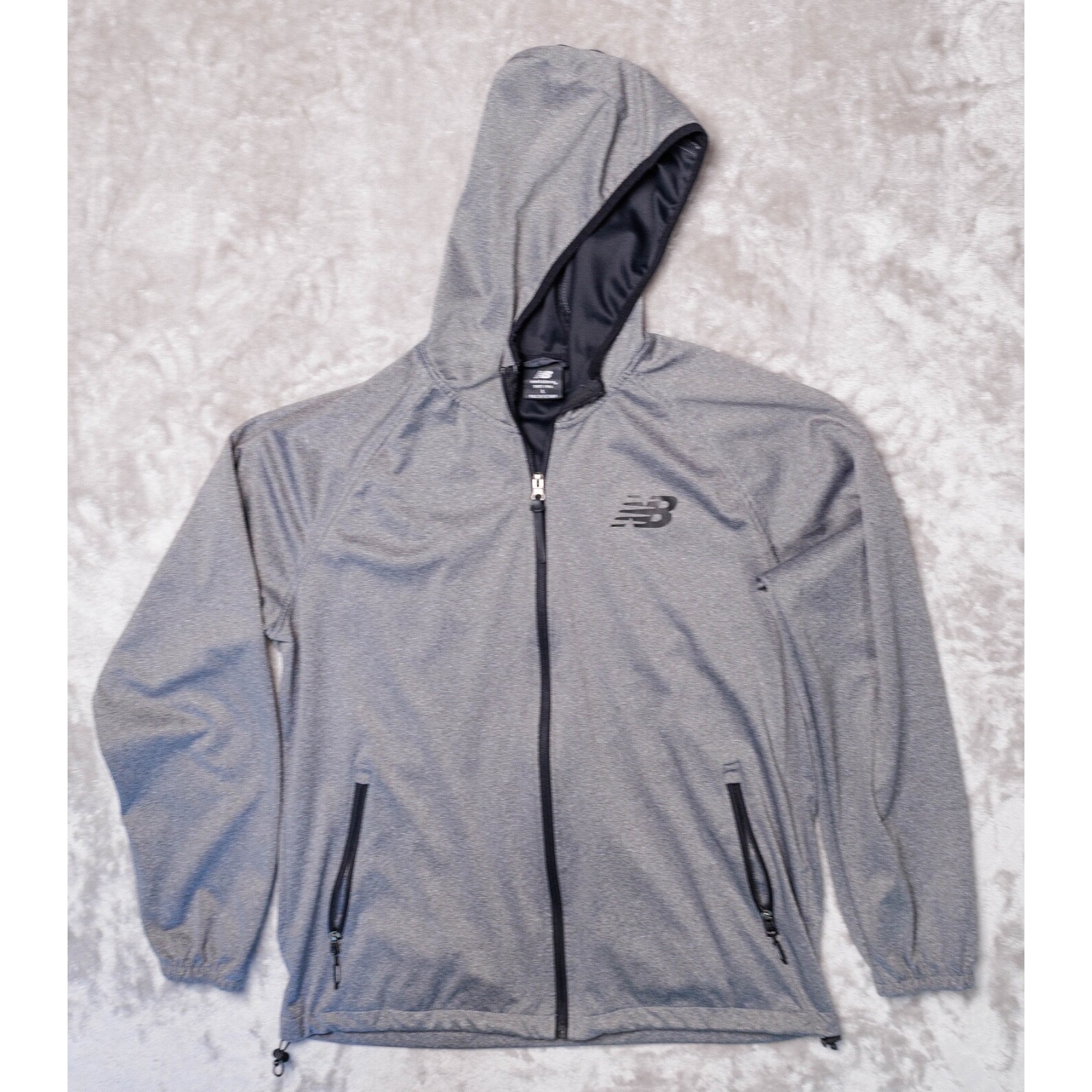 New Balance Gray Lightweight Full Zip Hoodie Jacket Windbreaker Mens Size L