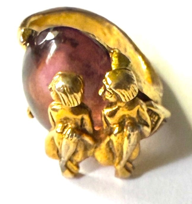 Rare Signed ART Arthur Pepper Rare Egyptian ring w purple glass stone FREE SHIP