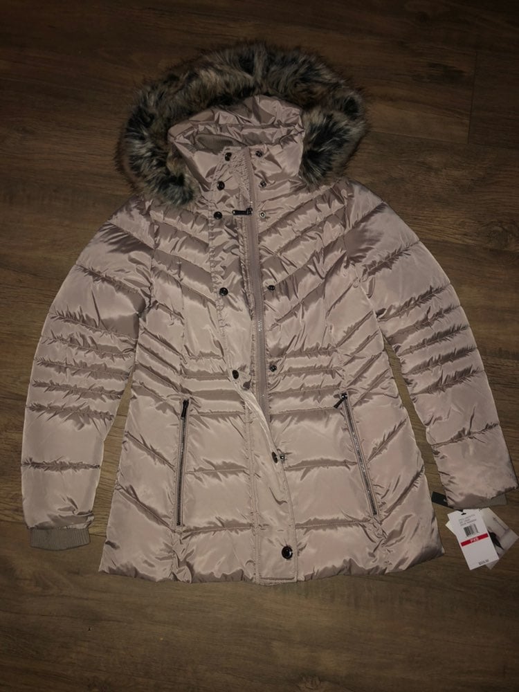 London Fog Petite Faux Fur Puffer Coat