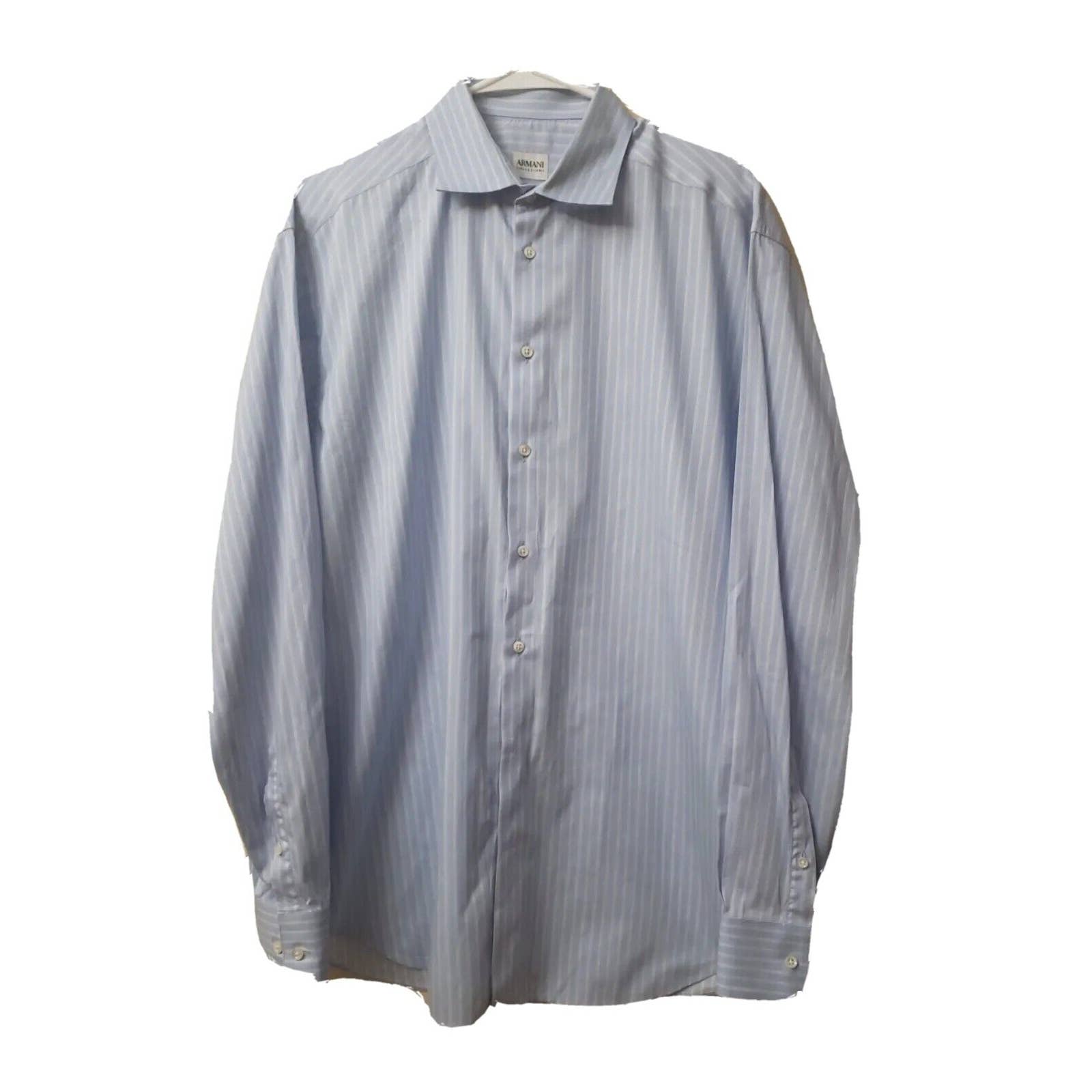 Armani Collezioni Linen Flax Blue Check Shirt Designer Long Sleeve L 42 /16.5