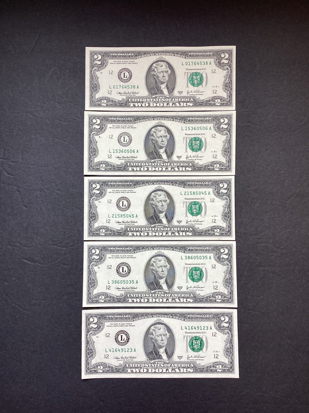 2003A ( 22 years ) 2x5 Bills, L/A Block