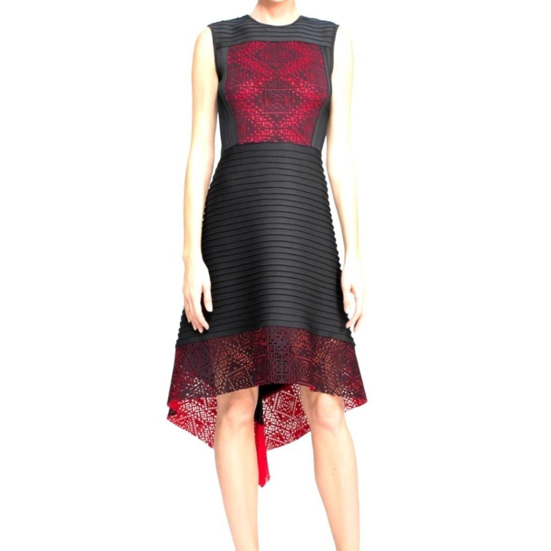 Tadashi Shoji Women's Fanny Dress Black & Red Sz XS