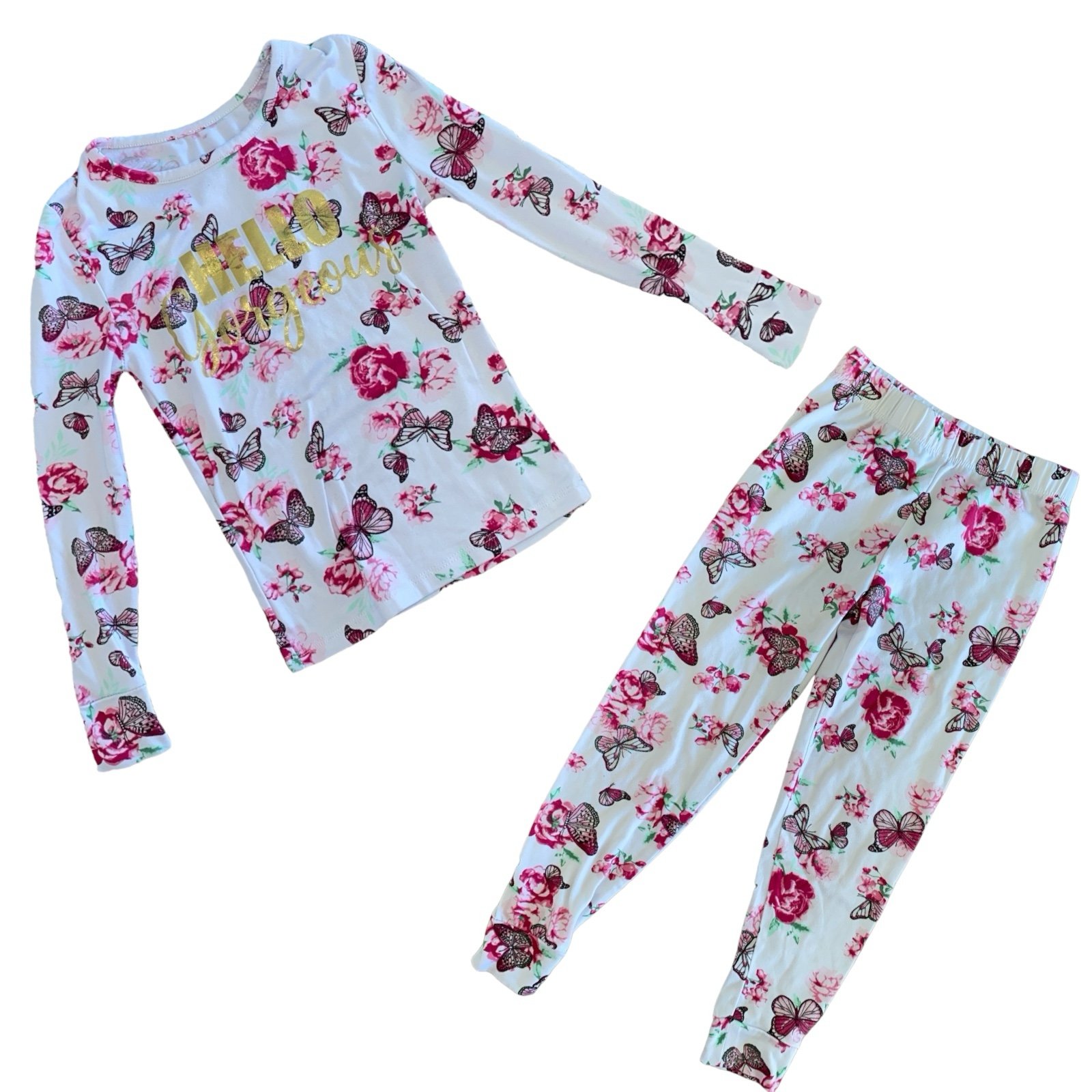 Tahari Girl Size 5/6 Rose and Butterfly Pajama Set
