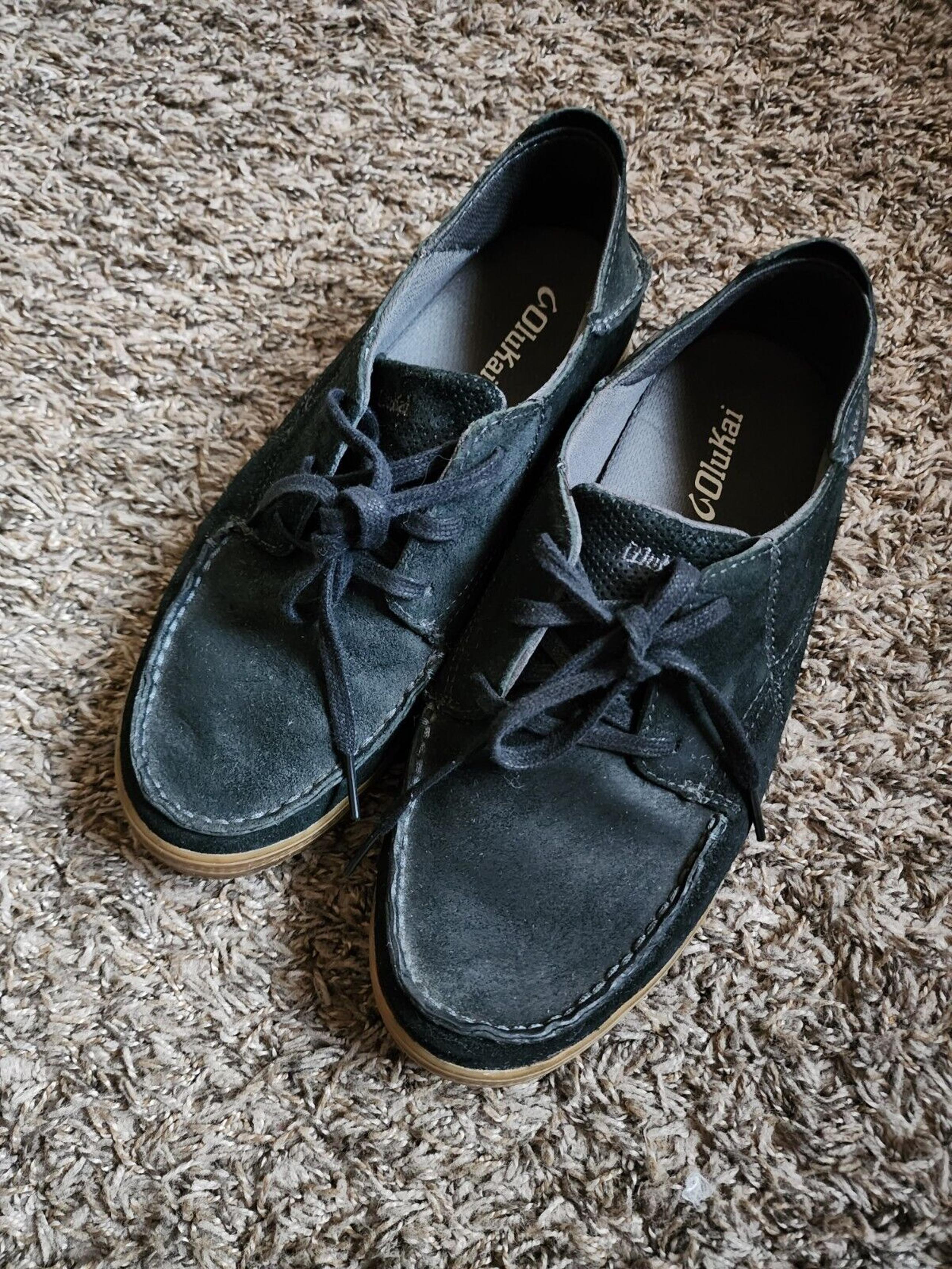 OluKai Black Leather Pahono Lace Up Suede Shoes Men's 8.5