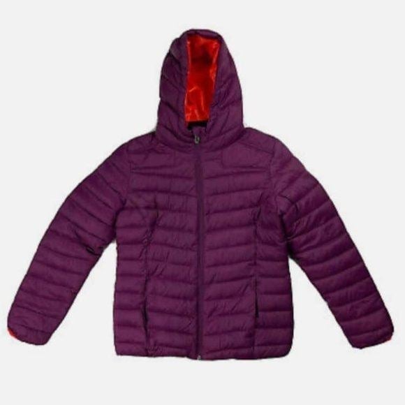 SPYDER Puffer Jacket Youth Large (12-14) Full Zip Purple with Orange Lining EUC