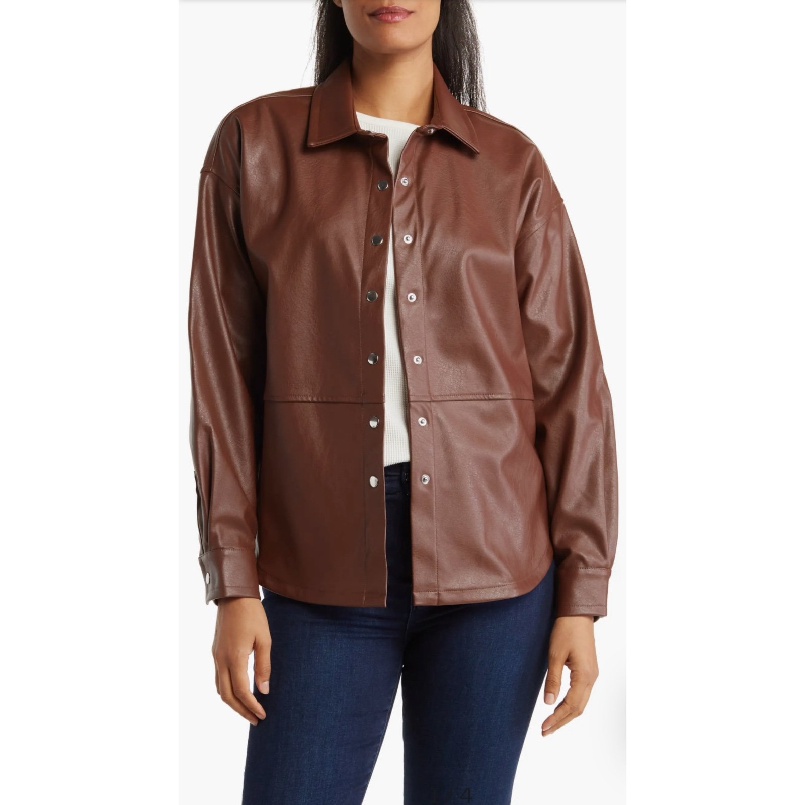Wildfox Chocolate Fondant Oversize Faux Leather Shirt Jacket, Medium