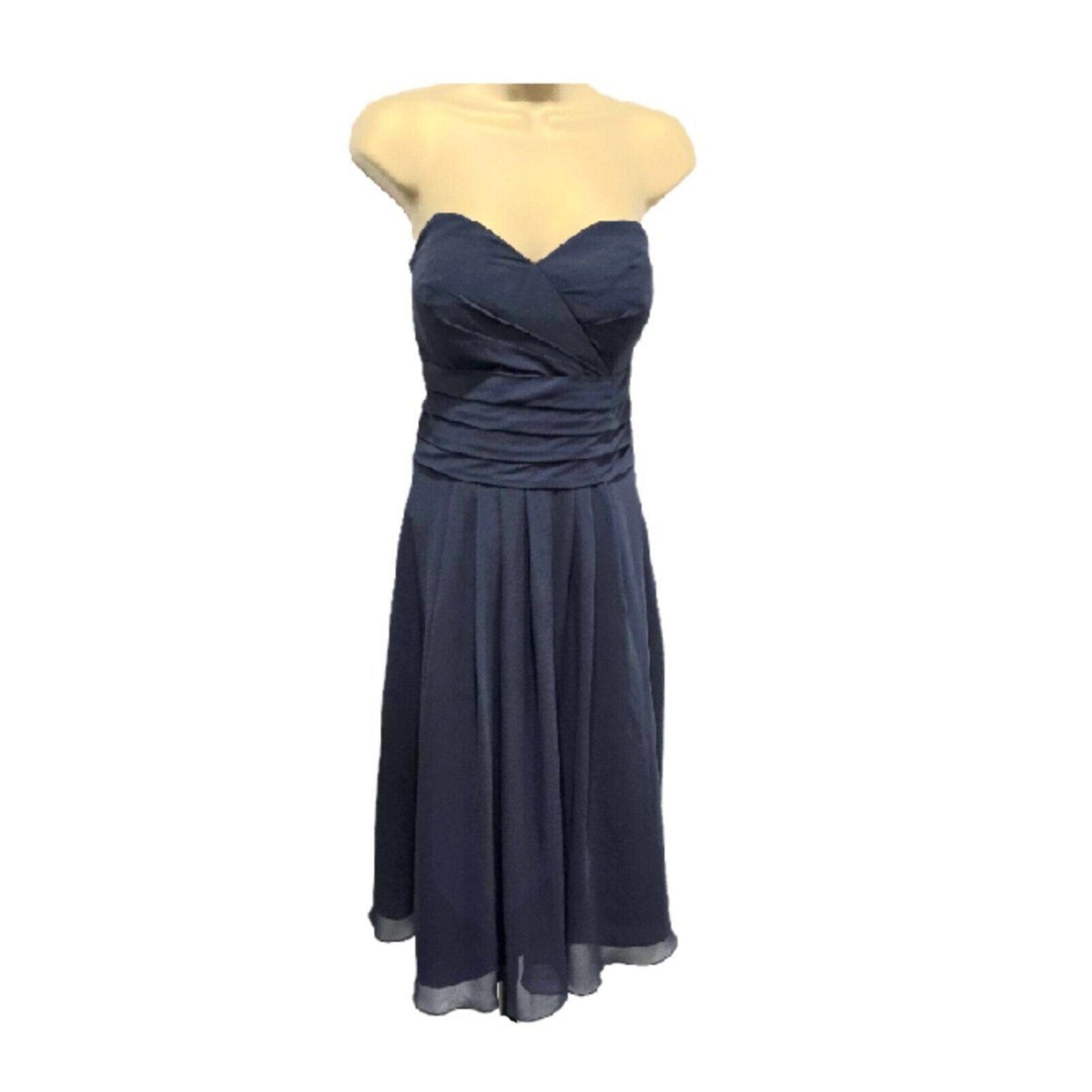 Vintage Formal Womens Plus 16 Navy Blue Strapless Bridesmaid Formal Sheer Layer