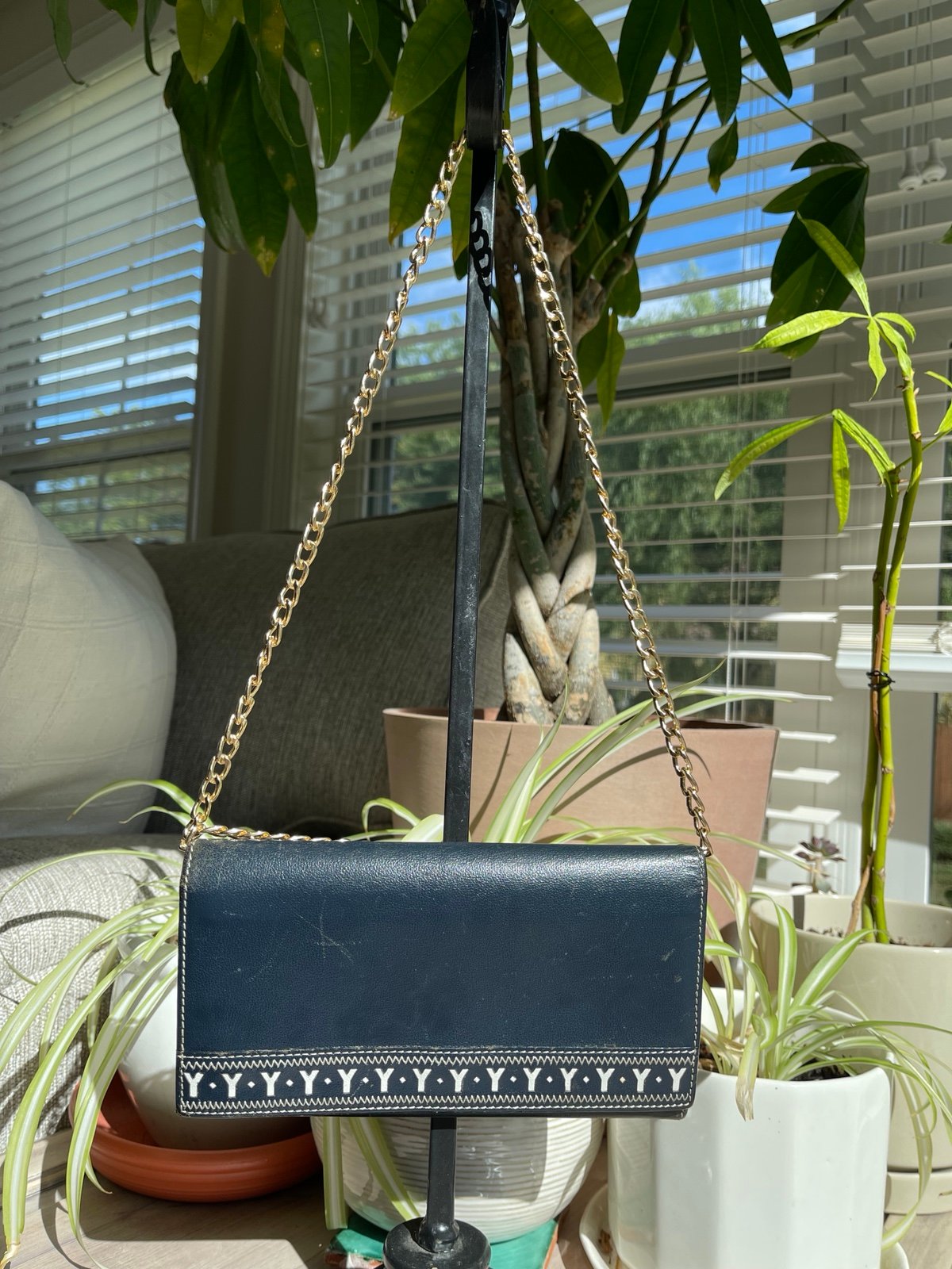 YSL Navy Leather Long Wallet