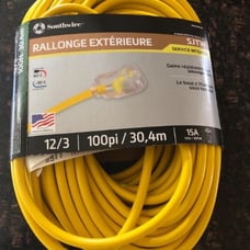 Outdoor Extension Cord, 100 Ft, 12 gauge 3 prong, Heavy Duty, SJTW Cord