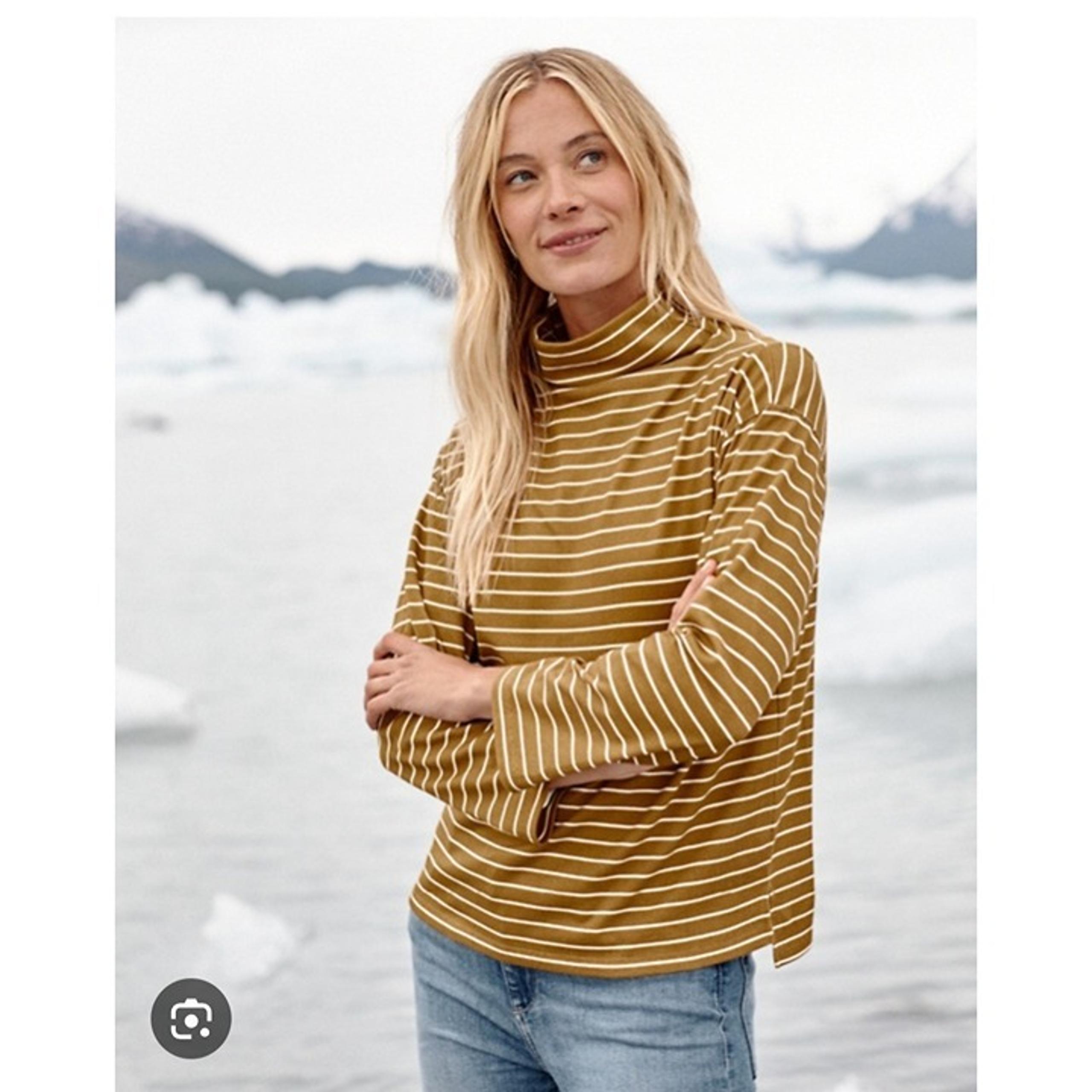 Garnet Hill Vintage Knit Striped Relaxed Dropped Shoulder Turtleneck Top L