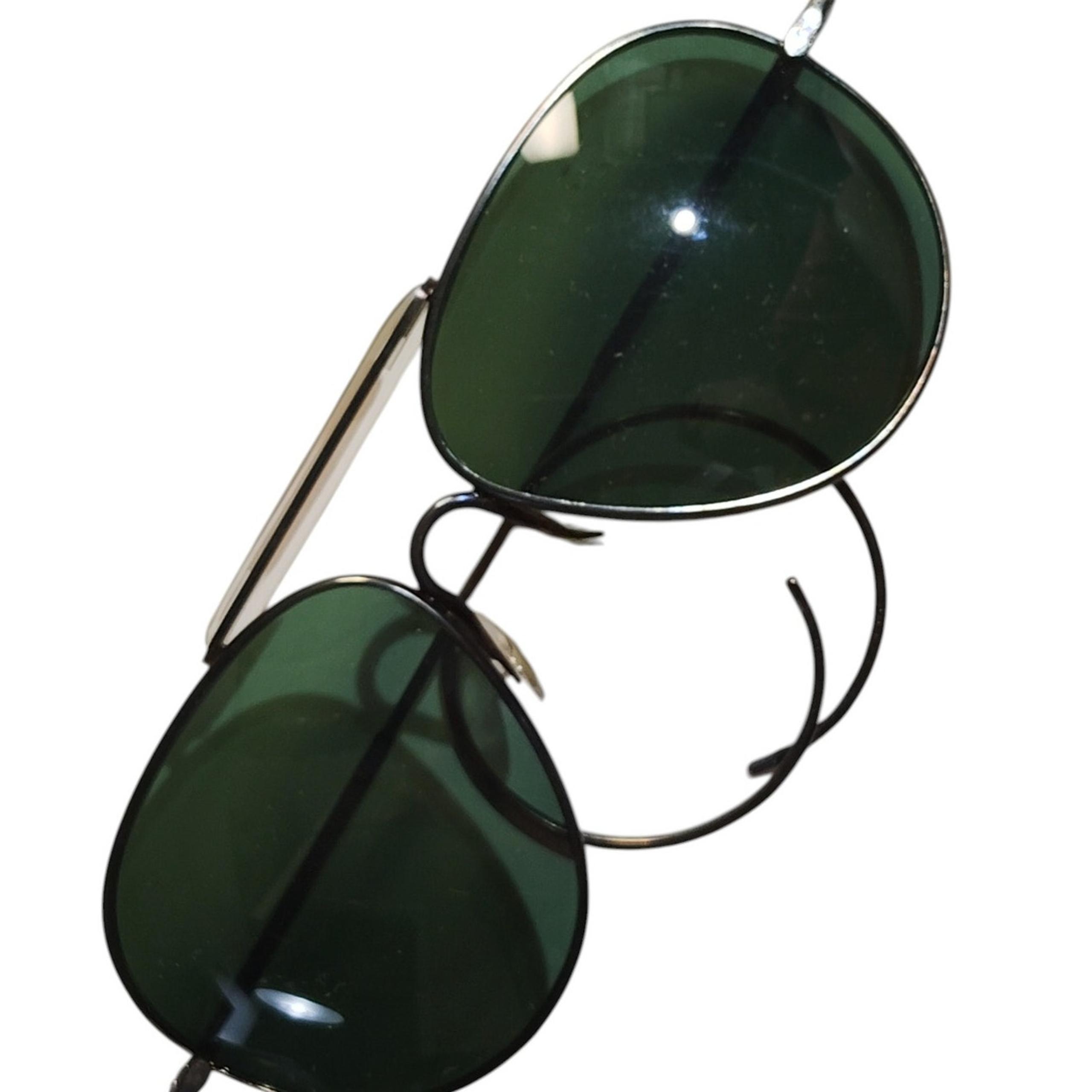 Vintage Aviator Sunglasses – Wire Arms, Hard Case w/ Faux Leather Cover, Black